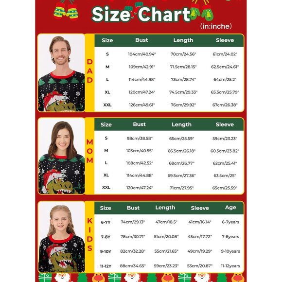 Family Christmas Sweaters Knit Polyester Large Sizes for Women Men Kids - Picture 5 of 6